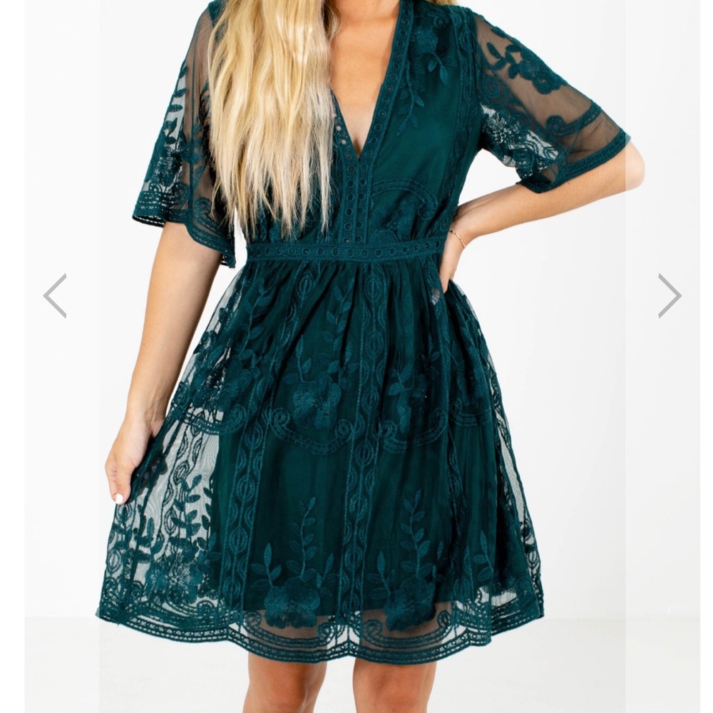 Dark Teal Light My Fire Lace Mini Dress